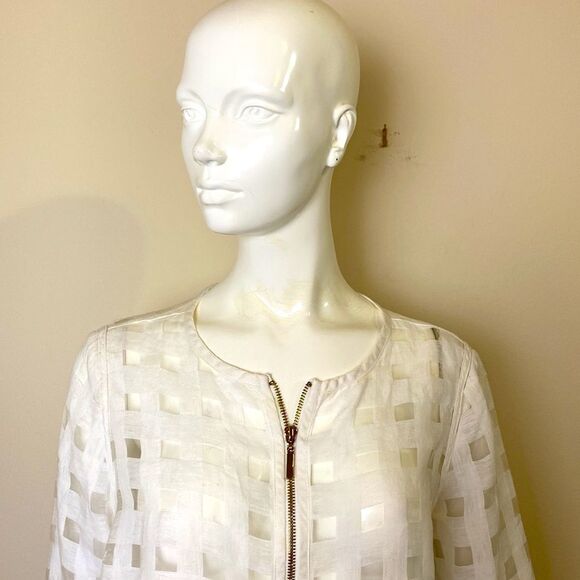 JM Collection Jacket P/L  White Summer Jacket with 3/4 Sleeves Zip Closu… - Picture 2 of 9